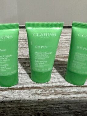 CLARINS PARIS SOS PURE REBLANCING CLAY MASK 3 X 0.5 OZ NEW SEALED (TRAVEL SIZE)